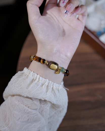 Amber Sandalwood, Tiger Eye & Citrine Bracelet, Attract Wealth