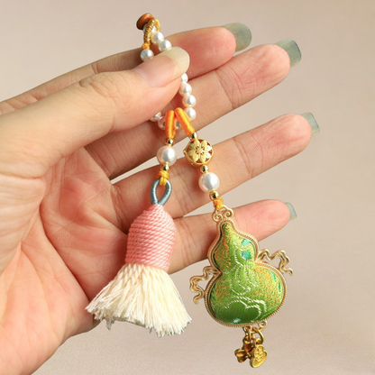 Flying Gourd Charm | Double-sided Embroidered Winged Gourd Ornament with Braided Tassel