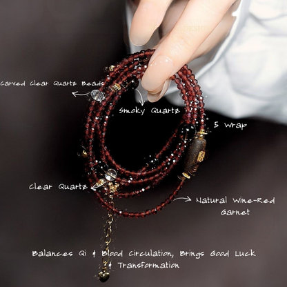 Multi-wrap Bracelet｜"Nine Turns Exquisite" Garnet for Luck & Vitality