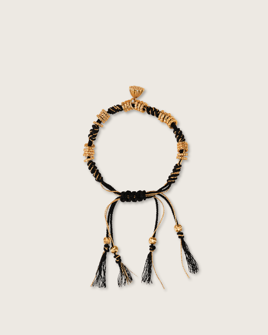 Lucky Lotus, Tibetan Cotton Cord Bracelet, Black Color, Turn Your Fortune