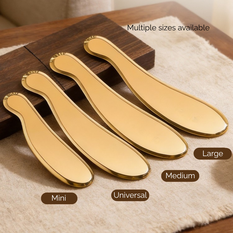Brass Gua Sha Tool - Professional TCM Face & Body Scraper for Energy Flow