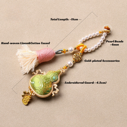 Flying Gourd Charm | Double-sided Embroidered Winged Gourd Ornament with Braided Tassel