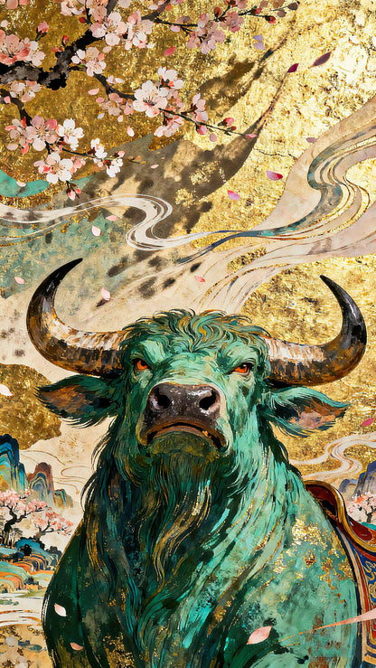 Green Ox Wallpaper: For Serene Wisdom & Auspicious Arrivals