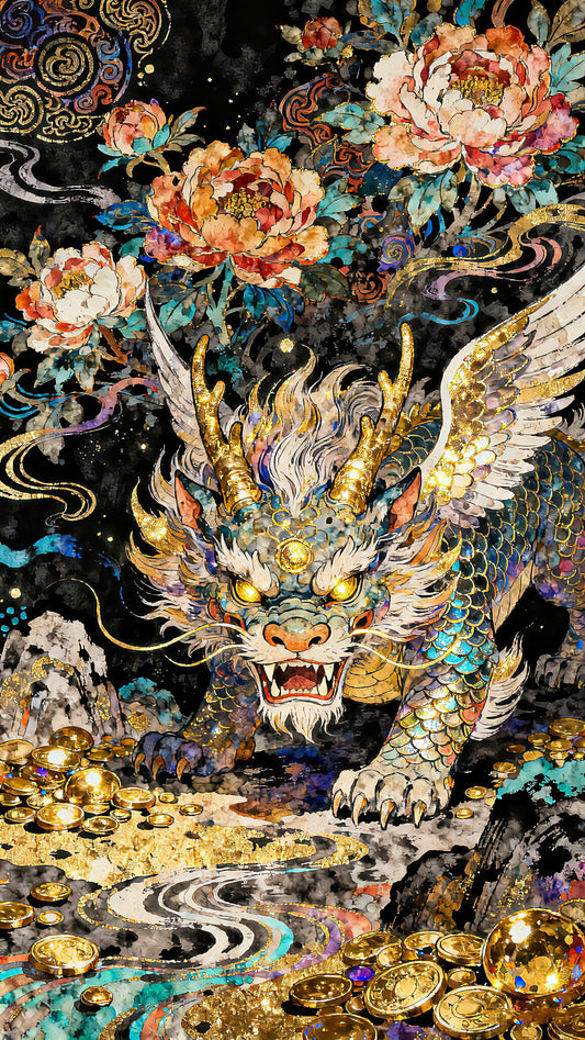 Pi Xiu & Peony Wallpaper: Wealth & Elegance Embodied