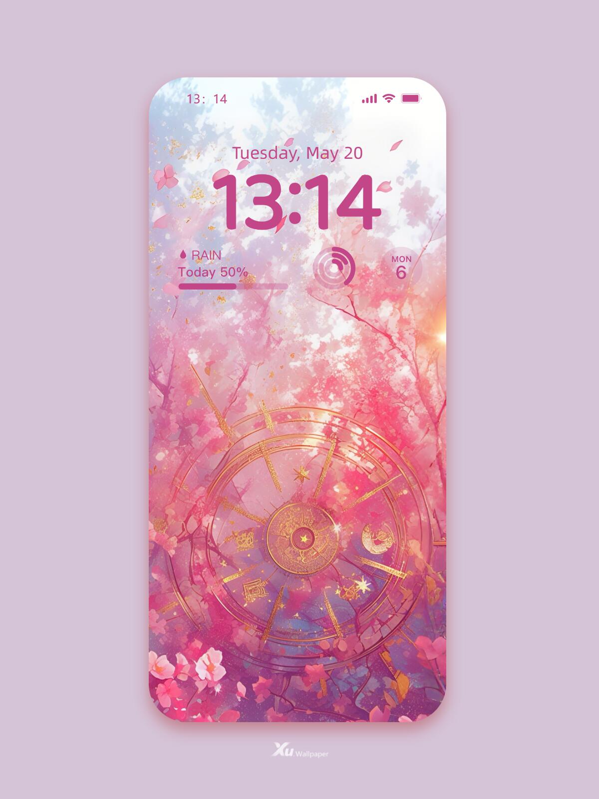 Wealth & Luck Cycle: Gold Wheel Sakura Wallpaper for Fortune