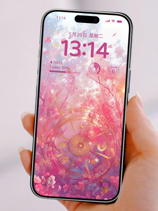 Wealth & Luck Cycle: Gold Wheel Sakura Wallpaper for Fortune