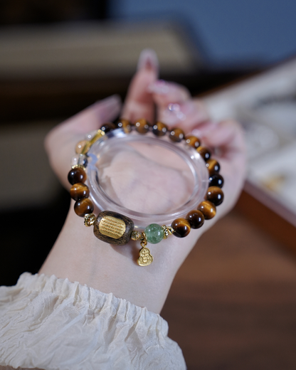 Amber Sandalwood, Tiger Eye & Citrine Bracelet, Attract Wealth