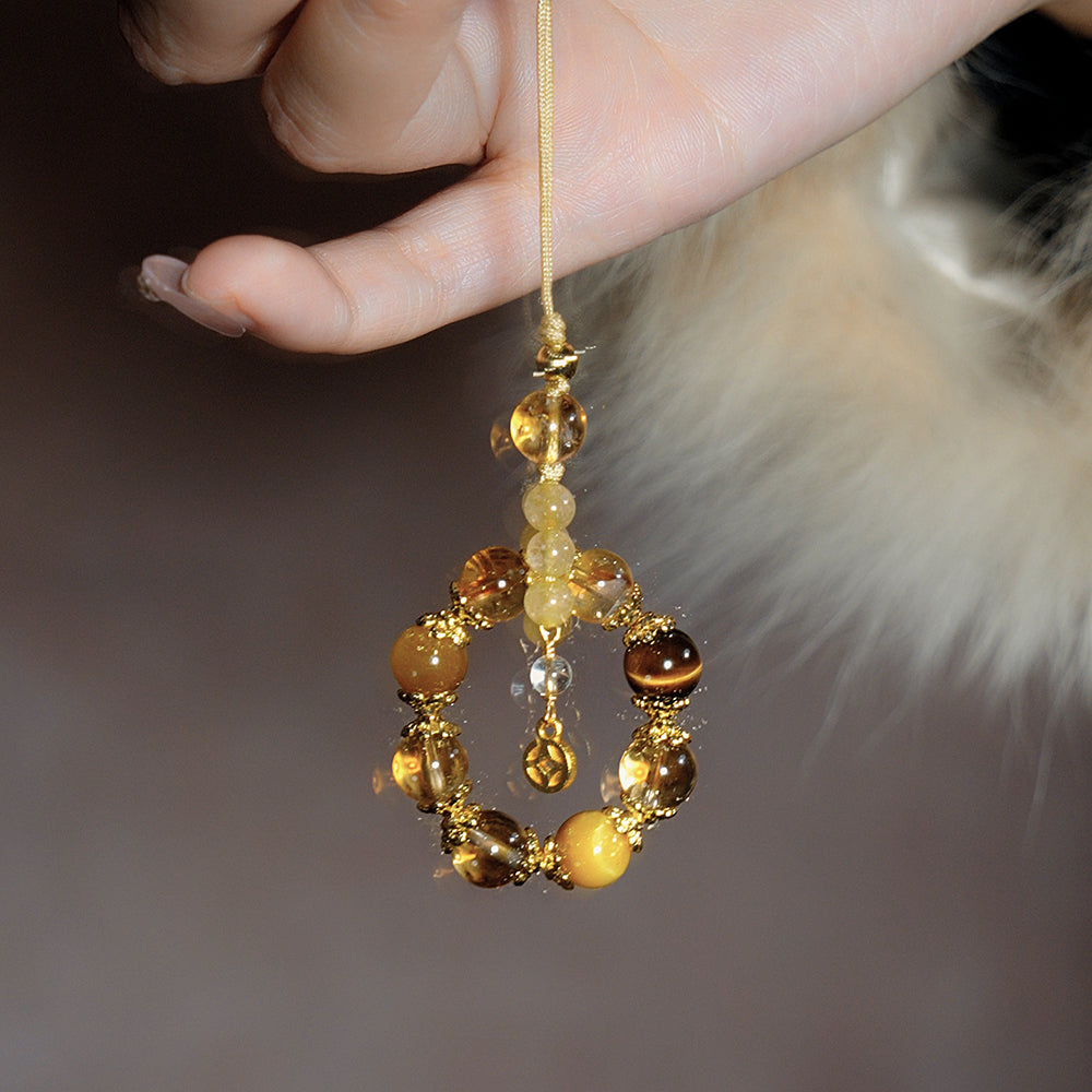 Charm Pendant｜"Wealth Vault", Yellow Quartz & Golden Tiger Eye, Attract Wealth & Blessing Protection