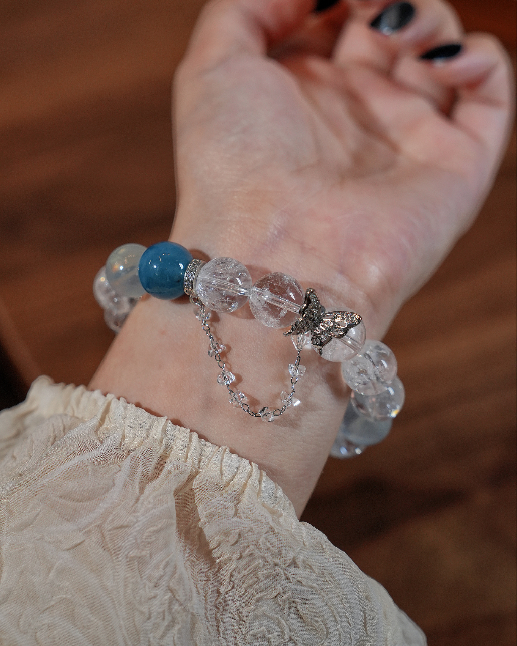 Salt Lake, White Azeztulite & Aquamarine Bracelet, Clear Your Mind