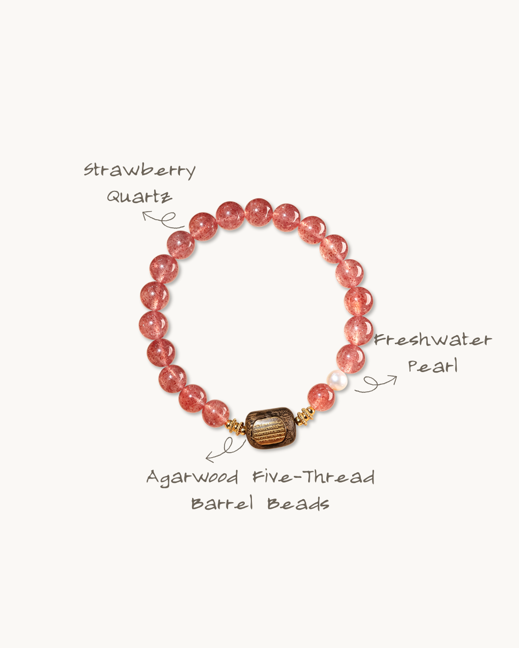 Strawberry Coconut, Strawberry Quartz Bracelet, Attract Love & Luck
