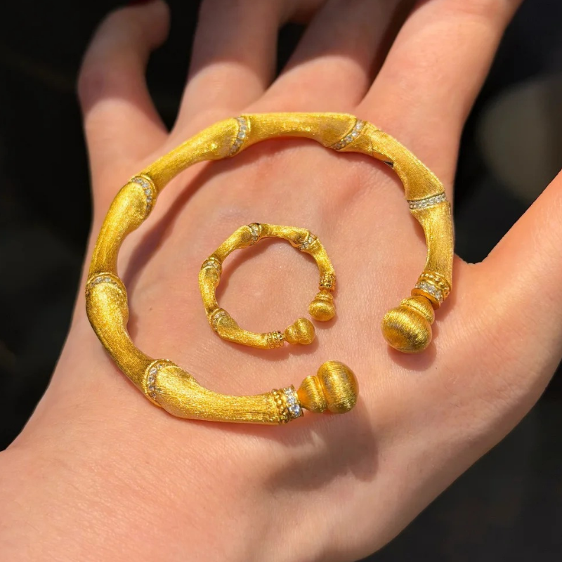 Gold-Plated 925 Silver｜Bamboo Joint Gourd Detachable Bangle