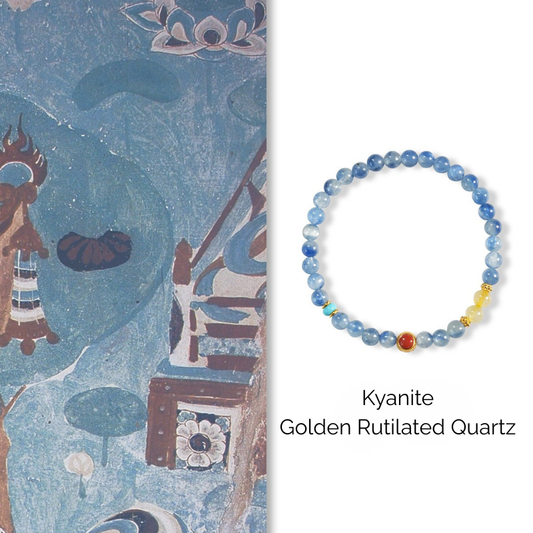 Bracelet | Wrist Galaxy – Golden Rutilated Quartz & Kyanite for Wealth & Communication