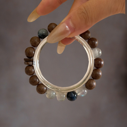 Herbal Incense Bracelet｜"Intuition & Calm", Grey Moonstone & Blue Tiger's Eye, Various Herbal Recipes Available