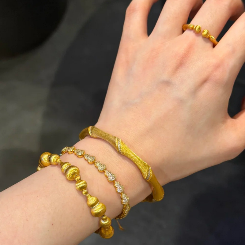 Gold-Plated 925 Silver｜Bamboo Joint Gourd Detachable Bangle