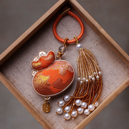 Lucky Money Bag Charm | Chinese Embroidery Song Jin Fu Dai Charm with Tassel