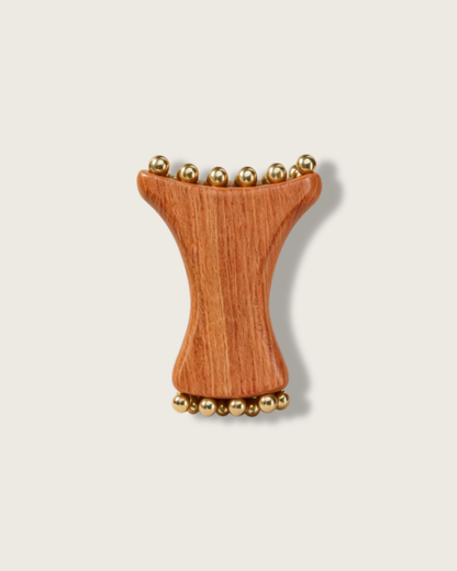 Slim Waist Massage Tool - Wood & Brass, For Face & Body