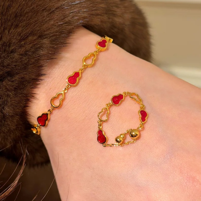 Gold-Plated 925 Silver｜Red Gourd Bracelet – Fortune & Protection