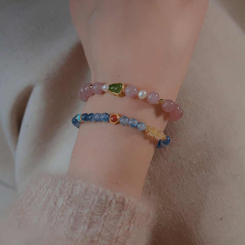 Bracelet | Wrist Galaxy – Golden Rutilated Quartz & Kyanite for Wealth & Communication