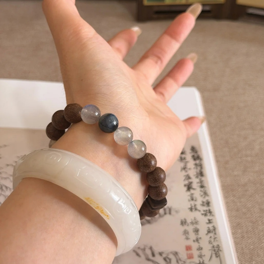 Herbal Incense Bracelet｜"Intuition & Calm", Grey Moonstone & Blue Tiger's Eye, Various Herbal Recipes Available