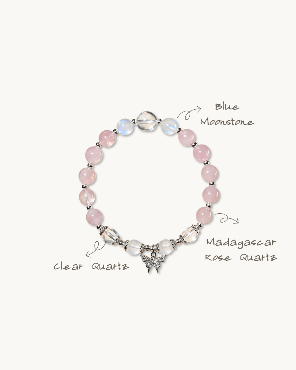 Cherry Bloom, Moonstone & Rose Quartz Bracelet, Attract Love