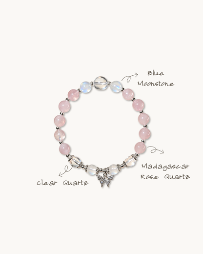 Cherry Bloom, Moonstone & Rose Quartz Bracelet, Attract Love