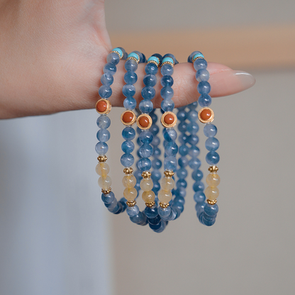 Bracelet | Wrist Galaxy – Golden Rutilated Quartz & Kyanite for Wealth & Communication