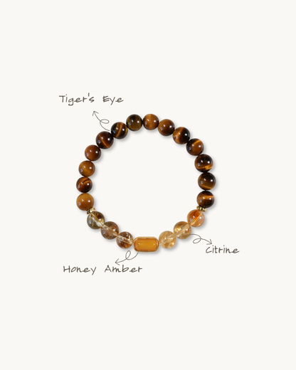 Amber Glow, Tiger Eye & Citrine Bracelet, Attract Wealth