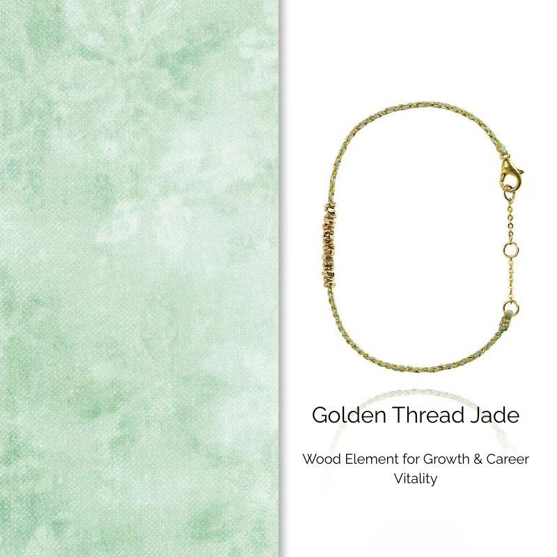 Bracelet | Five Elements Cord – Golden Thread Jade —— Wood Element for Growth & Career Vitality