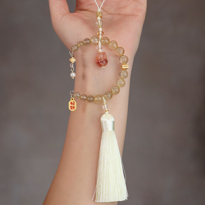 Natural Citrine & Red Aventurine Pixiu Car Charm | Feng Shui Wealth Guardian for Vehicle & Good Fortune