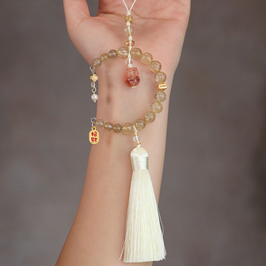 Natural Citrine & Red Aventurine Pixiu Car Charm | Feng Shui Wealth Guardian for Vehicle & Good Fortune