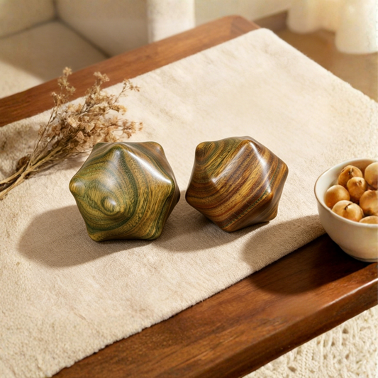 Hand Exercise Balls | 12-Edge Caltrop Balls - Natural Solid Wood for Hand Acupressure