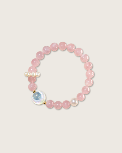 Strawberry Moon, Aquamarine & Rose Quartz Bracelet, Attract Love & Heal