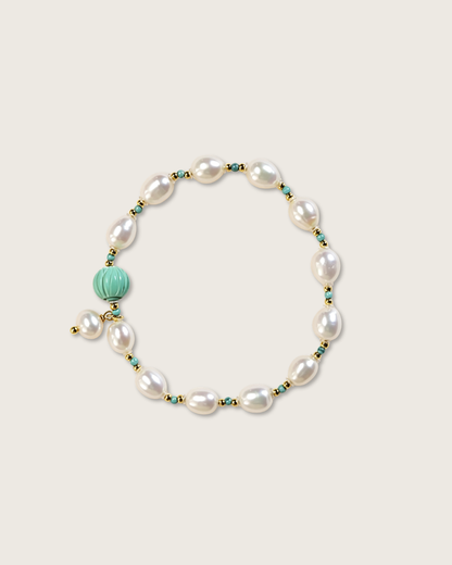 Freeform Series, Green Mountain, Pearl & Turquoise Bracelet, Soft Confidence