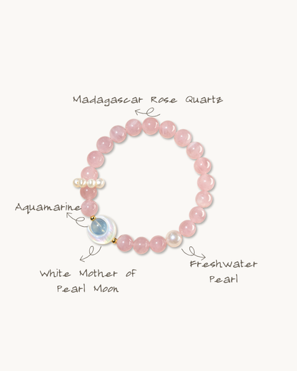 Strawberry Moon, Aquamarine & Rose Quartz Bracelet, Attract Love & Heal
