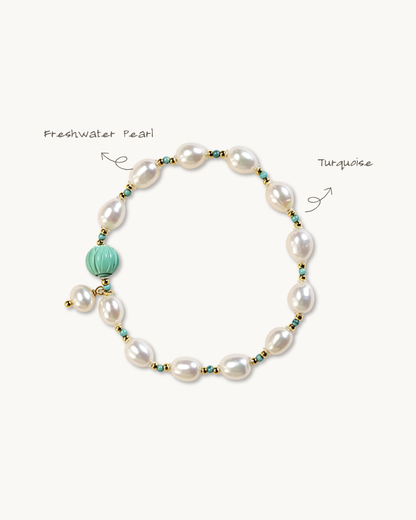Freeform Series, Green Mountain, Pearl & Turquoise Bracelet, Soft Confidence