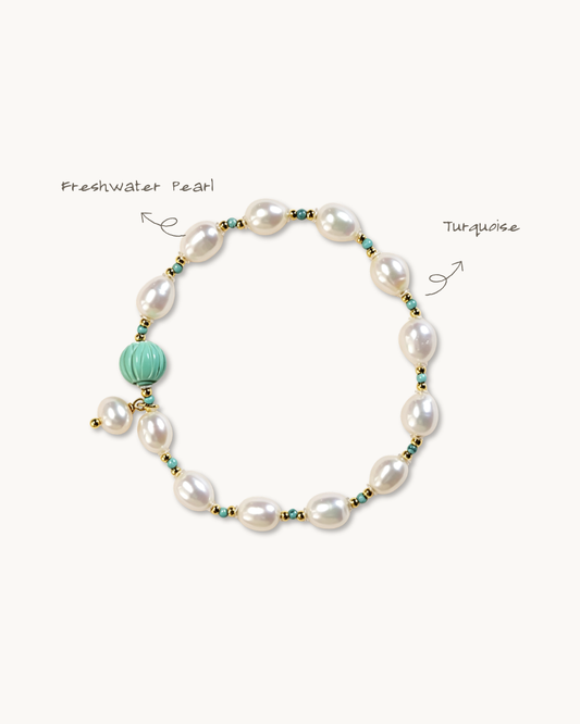 Freeform Series, Green Mountain, Pearl & Turquoise Bracelet, Soft Confidence