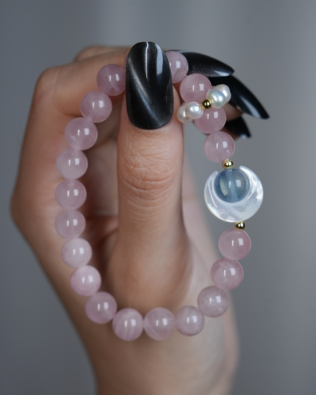 Strawberry Moon, Aquamarine & Rose Quartz Bracelet, Attract Love & Heal