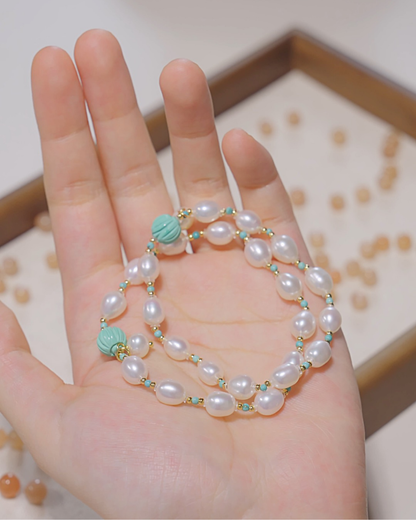 Freeform Series, Green Mountain, Pearl & Turquoise Bracelet, Soft Confidence
