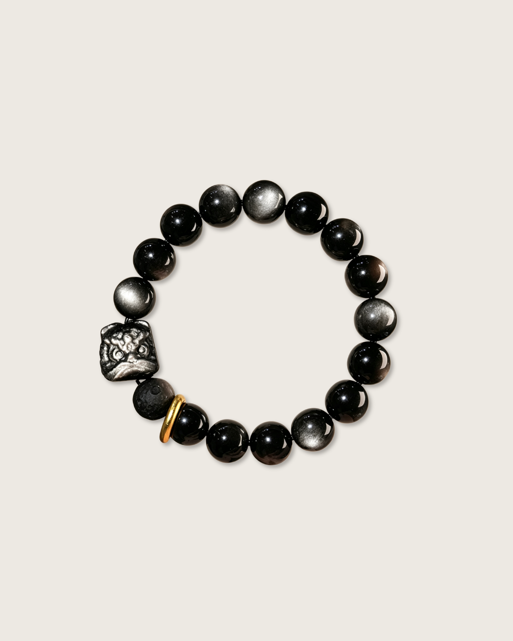 Silver Lion, Silver Sheen Obsidian Bracelet, Shield Your Year
