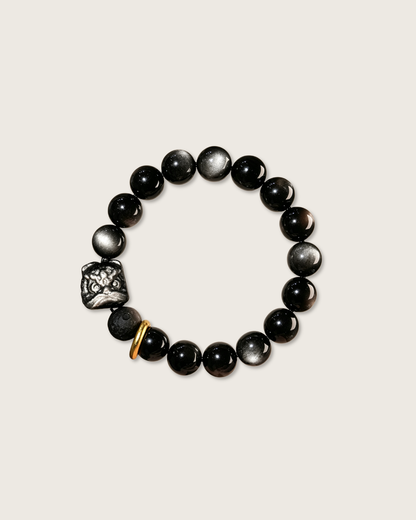 Silver Lion, Silver Sheen Obsidian Bracelet, Shield Your Year
