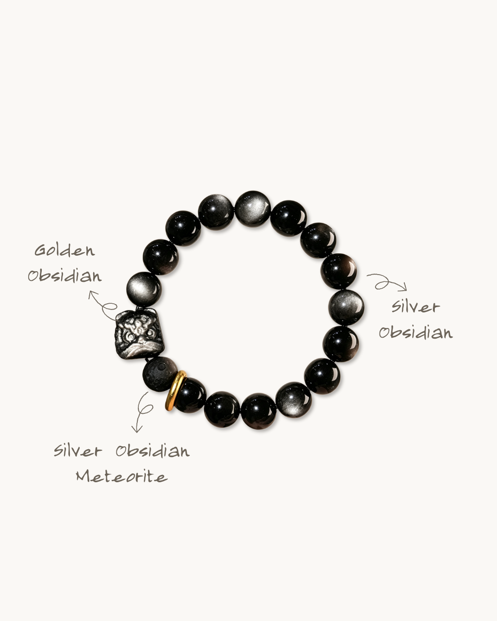 Silver Lion, Silver Sheen Obsidian Bracelet, Shield Your Year