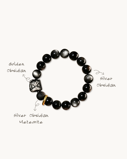 Silver Lion, Silver Sheen Obsidian Bracelet, Shield Your Year