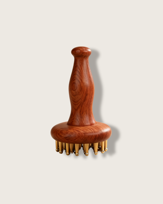 Handheld Meridian Brush - Wood & Brass, For Head or Body