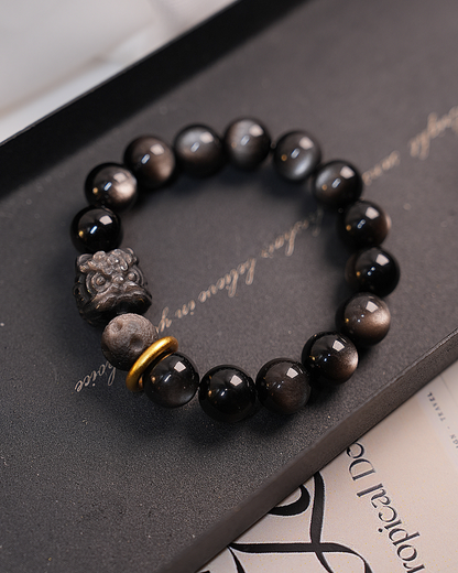 Silver Lion, Silver Sheen Obsidian Bracelet, Shield Your Year