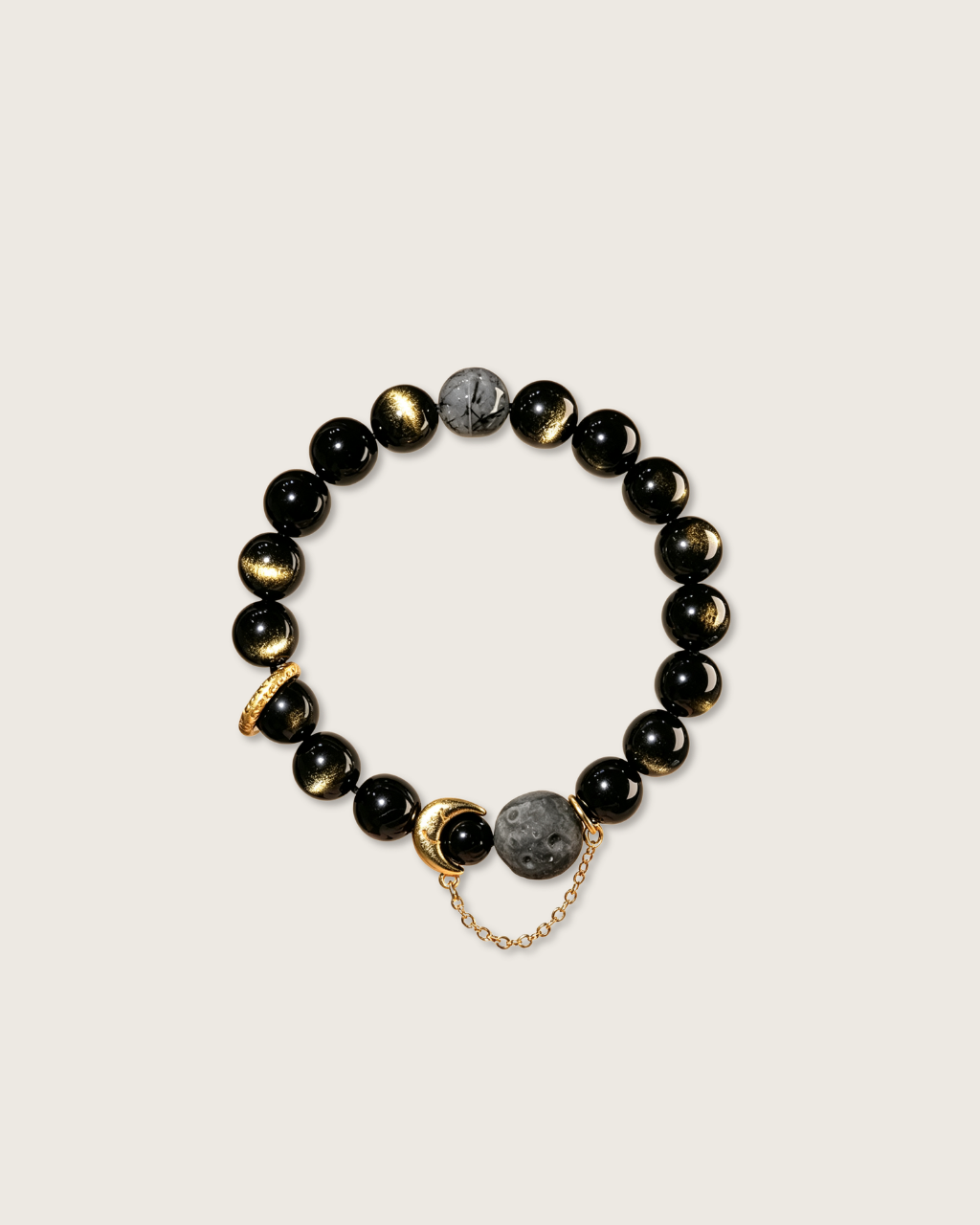 Black Moon, Gold Sheen & Silver Sheen Obsidian Bracelet, Shield Your Year