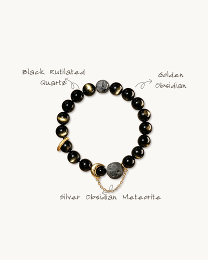 Black Moon, Gold Sheen & Silver Sheen Obsidian Bracelet, Shield Your Year