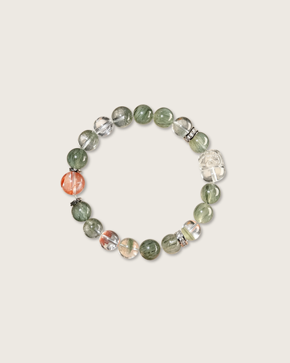 Money Bloom, Green Rutilated & Phantom Pixiu Bracelet, Attract Wealth