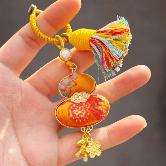 Double-Sided Gourd Charm | Chinese Embroidery Song Jin Talisman for Fortune