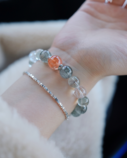 Money Bloom, Green Rutilated & Phantom Pixiu Bracelet, Attract Wealth