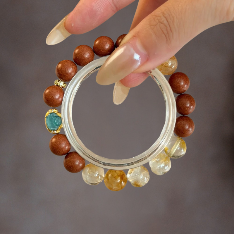 Herbal Incense Bracelet｜"Golden & Blue Harmony", Citrine, Yellow Phantom & Buddha Ornament, Various Herbal Recipes Available